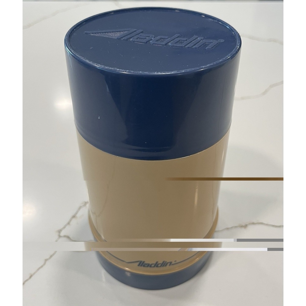 Aladdin Thermos Vintage Plastic Vacuum Insulated Bottle Blue And Tan